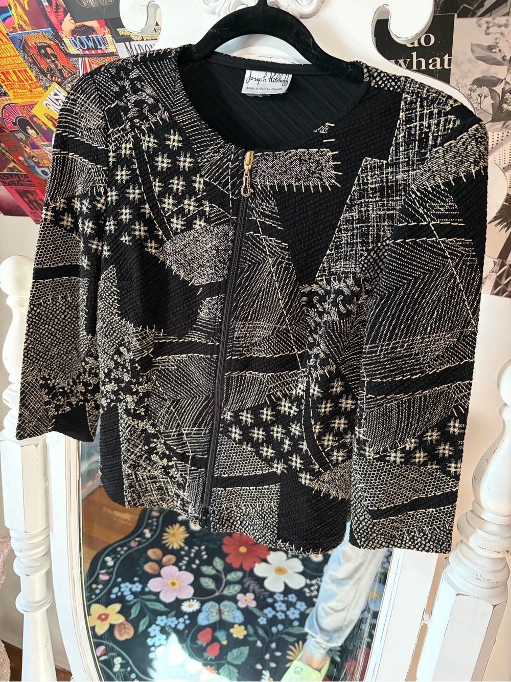 Joseph Ribkoff Black & Ivory Patterned Zip Jacket - Picture 5 of 9
